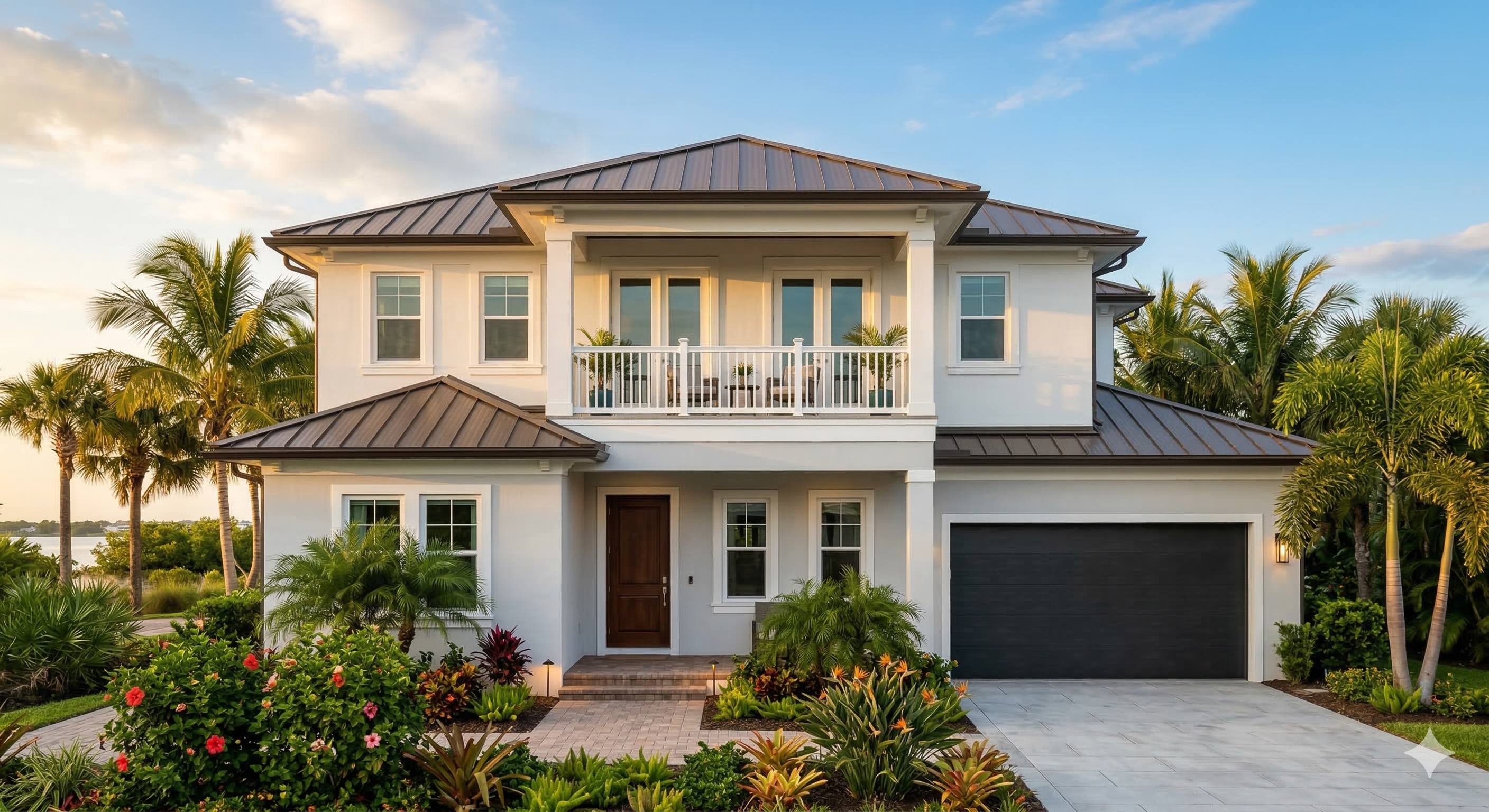 Coastal two-story luxury home with all stucco exterior