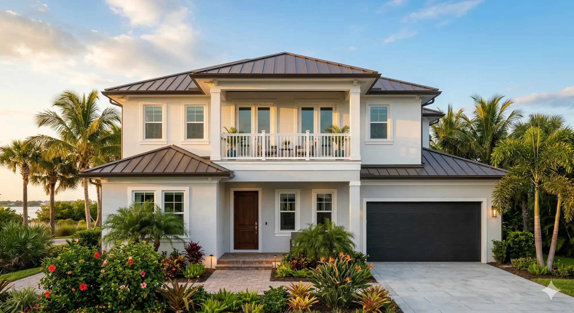 Coastal two story luxury home with all stucco exterior