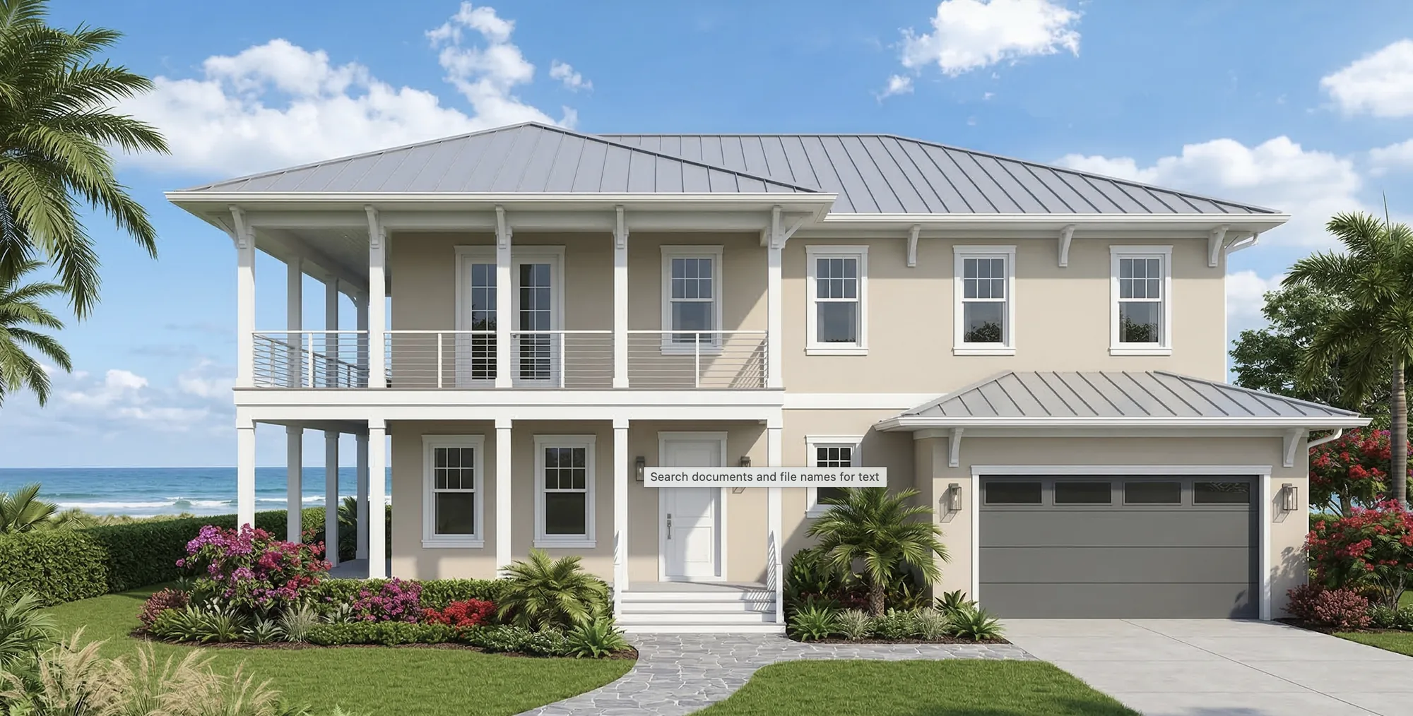 Tropical coastal two story home with wraparound balcony