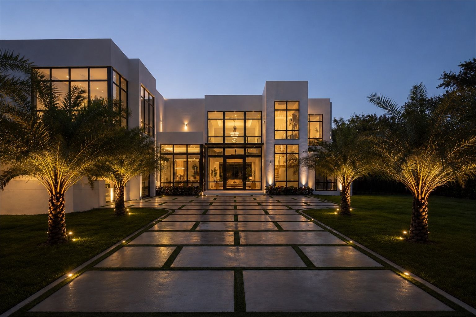 Luxury modern two story estate with layered volumes and floor to ceiling glass