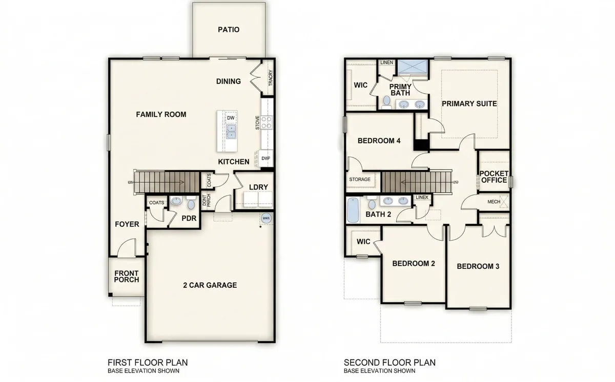 1,977 sq ft two story 4 bed 2.5 bath floor plan, BuilderK