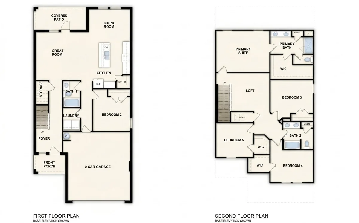 2,377 sq ft two story 5 bed 3 bath floor plan, BuilderK