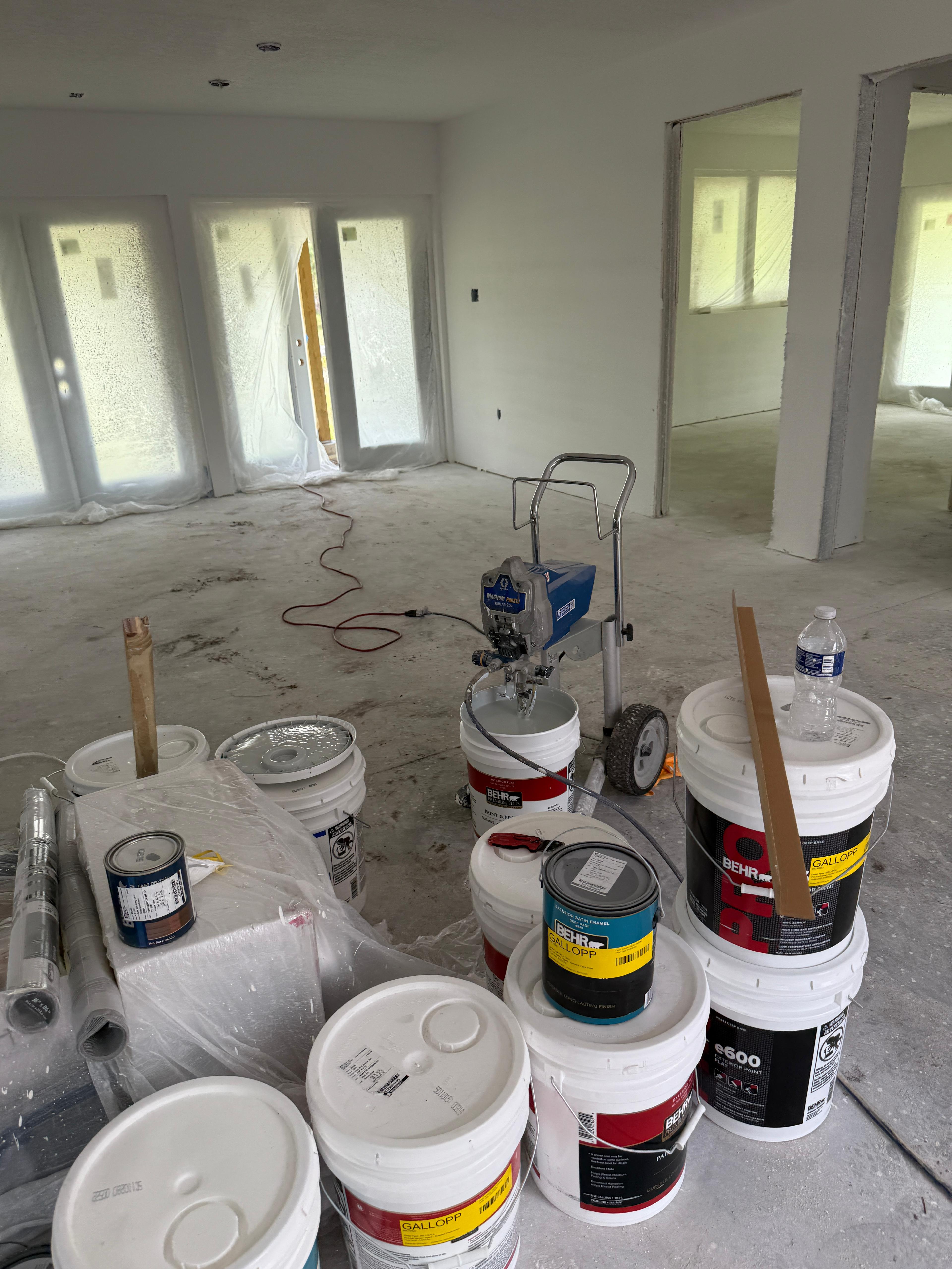 CMU concrete block walls being laid for custom home construction