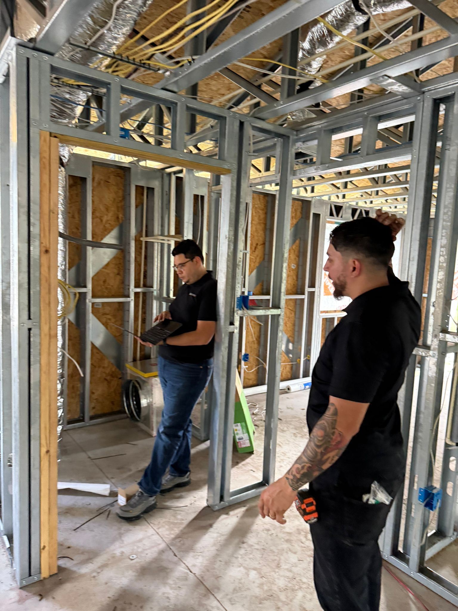 Rebar grid layout on prepared slab before concrete pour